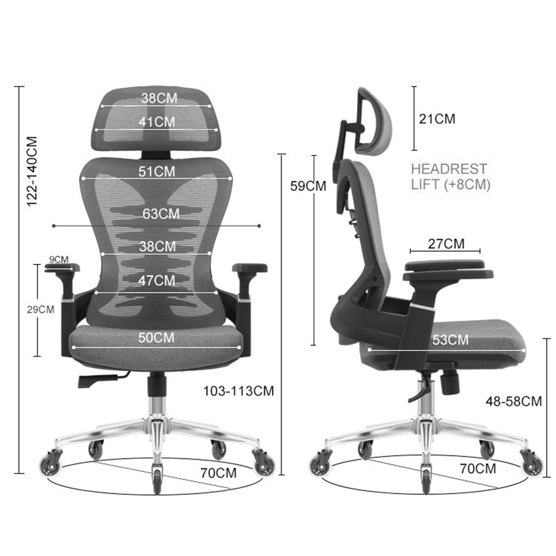 rysunek techniczny fotela Spacetronik Axon
