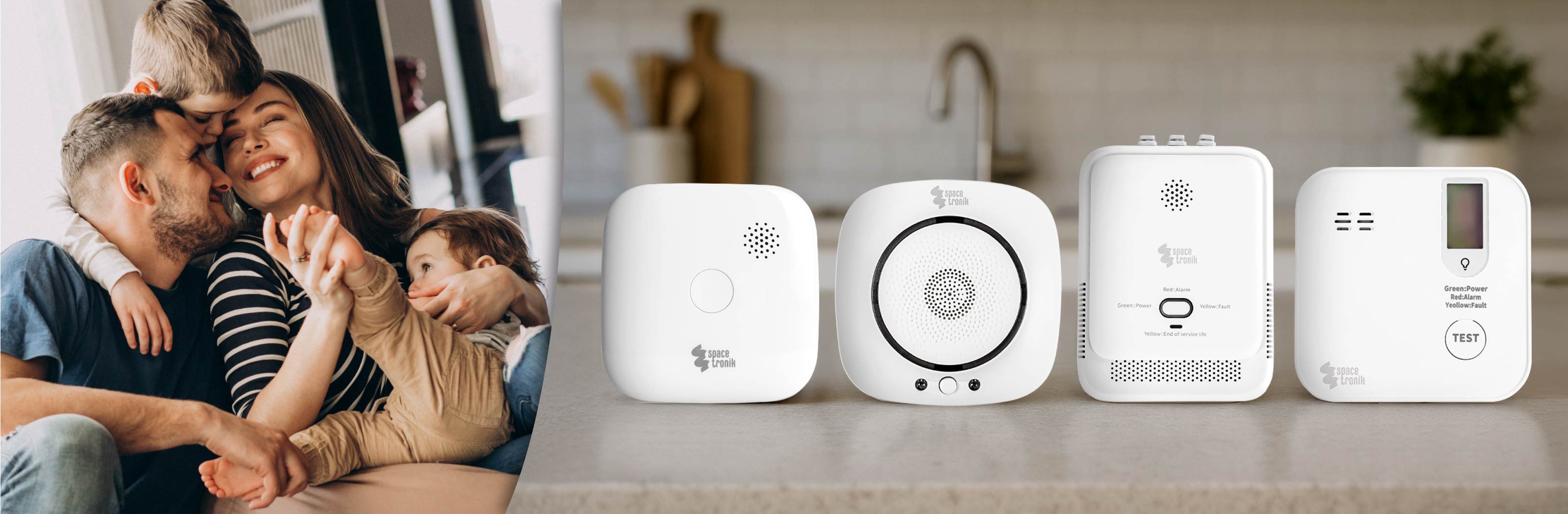 jak wybrać czujniki bezpieczeństwa, grafika prezentująca przykładowe produkty i rodzinę