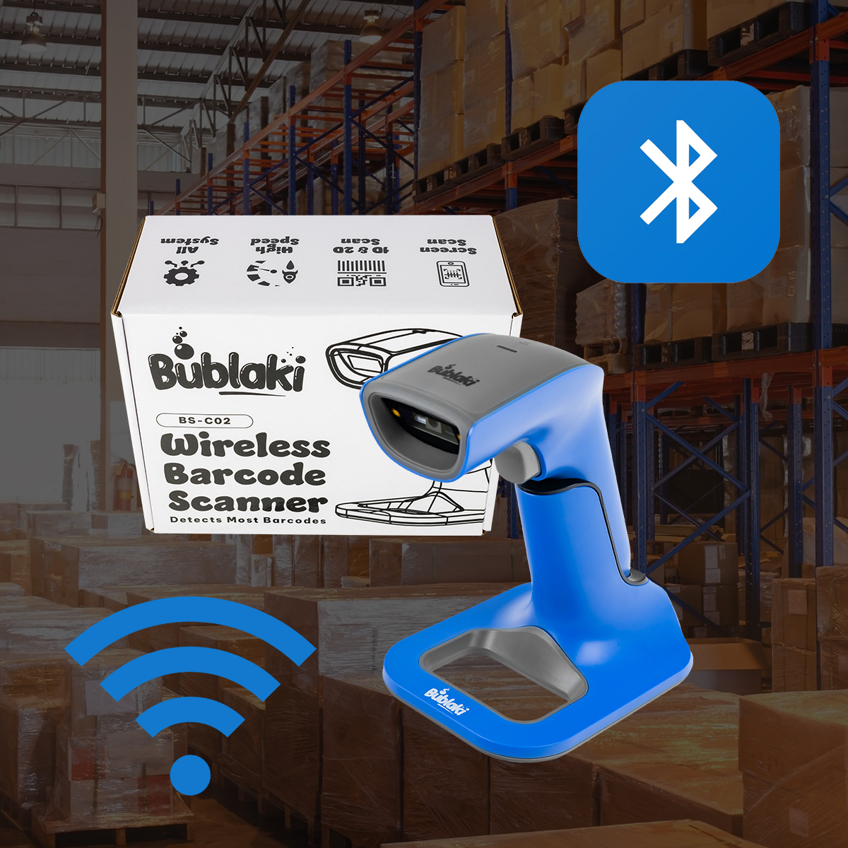 skaner kodów kreskowych z dużym zasięgiem, BS-C02 bluetooth, skaner kodów magazynowy i sklepowy, czytnik bezprzewodowy 2.4G