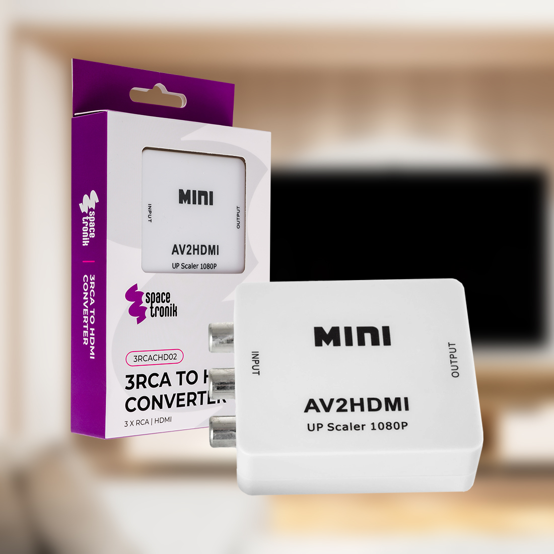 konwerter rca na hdmi, adapter av na hdmi, av2hdmi spacetronik, przejściówka rca hdmi, podłączenie ps2 do tv hdmi, konwerter retro konsoli, hdmi dla dvd rca, adapter sygnału analogowego hdmi