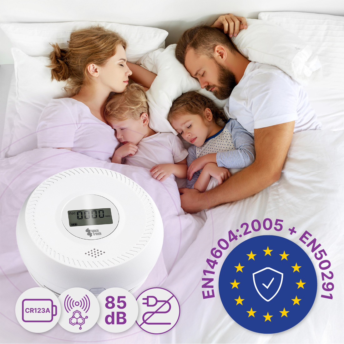 czujnik czadu certyfikat CE, czujnik czadu EN50291, czujnik dymu EN14604, czujnik czadu TÜV, czujnik czadu europejski, czujnik CO certyfikowany, czujnik czadu bezpieczny, alarm czadu CE, czujnik dymu certyfikat, spacetronik bezpieczeństwo