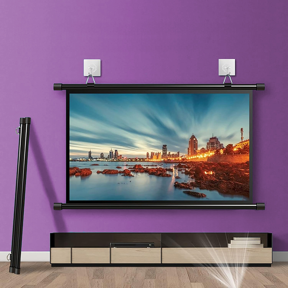 ekran projekcyjny ścienny 92 cale, ekran do projektora 16 9, zwijany ekran projekcyjny Spacetronik, ekran do kina domowego ścienny, matowa powierzchnia ekranu projekcyjnego, kąt widzenia 160 stopni ekran, ekran do prezentacji biuro szkoła, prosty montaż ekranu na ścianie
