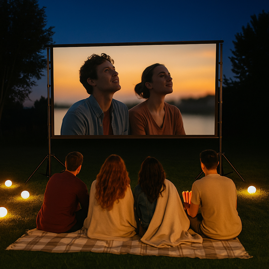 mobilny ekran projekcyjny, ekran przenośny Spacetronik, torba transportowa ekran projekcyjny, ekran do kina plenerowego, ekran składany z torbą, lekki ekran 100 cali