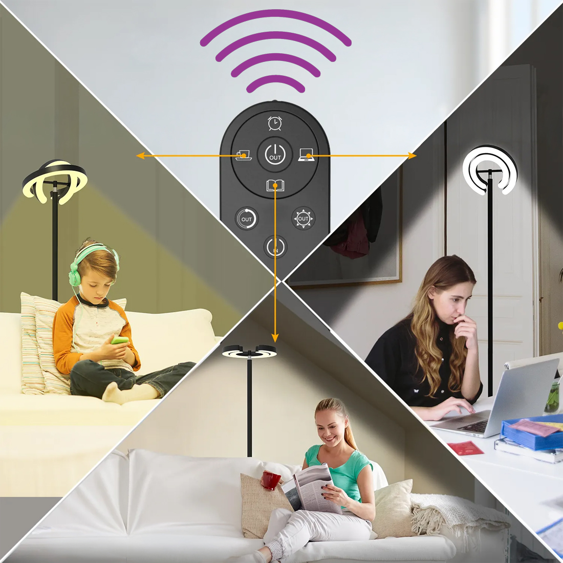 lampa podłogowa z pilotem, lampa led sterowana pilotem, lampa do biura glow d10, lampa stojąca nowoczesna, lampa led bezcieniowa, lampa do salonu, ergonomiczne oświetlenie, lampa z regulacją światła, lampa premium