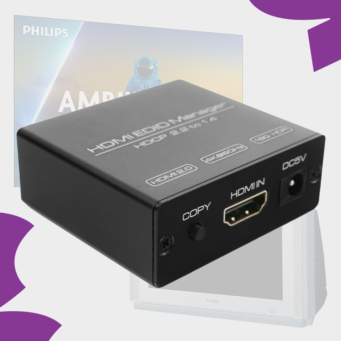 konwerter hdcp 2.2 do 1.4, adapter 4k 60hz, spacetronik konwerter hdcp, urządzenie hdcp converter, adapter do apple tv 4k, konwerter do xbox, konwerter 4k tv, hdcp fix, spacetronik sprzęt, konwersja hdcp