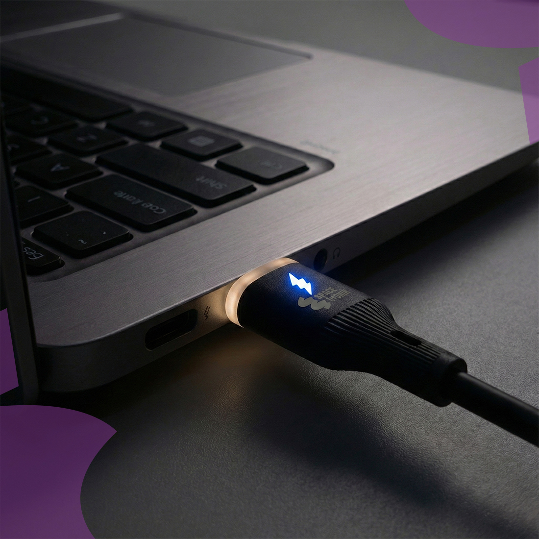 kabel USB LED, podświetlany przewód USB C, kabel nocny LED, przewód Spacetronik LED, kabel widoczny w ciemności, USB C LED