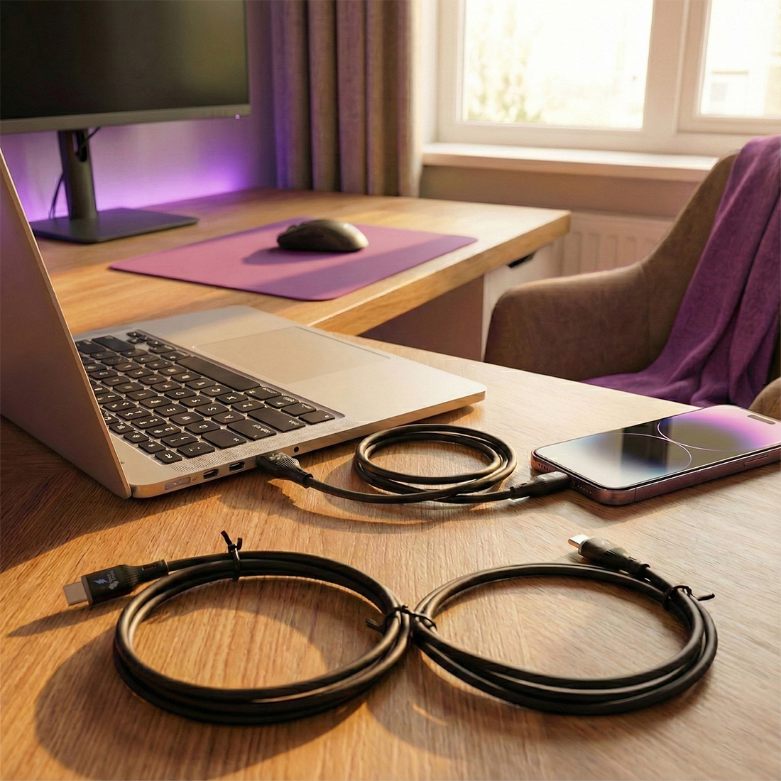 LED kabel USB C, kabel silikonowy USB, kabel 60W USB C, przewód USB C do USB C, silikonowy kabel ładowania, kabel LED Spacetronik, szybkie ładowanie USB C, trwały kabel USB C