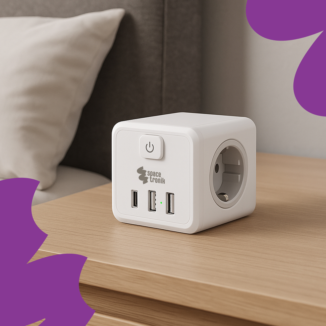 kostka zasilająca usb spacetronik, listwa zasilająca usb c, przedłużacz usb, listwa biurowa usb, kompaktowa listwa zasilająca