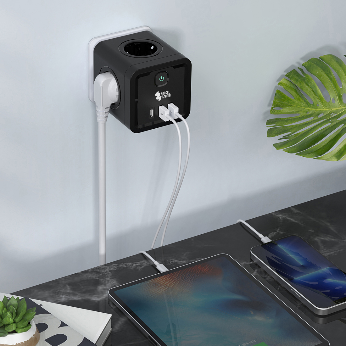 listwa zasilająca cube usb spacetronik, kostka zasilająca usb c, przedłużacz z usb, listwa przeciwprzepięciowa usb, ładowarka usb-c 20w, listwa biurowa usb, kostka prądowa usb, kompaktowa listwa zasilająca