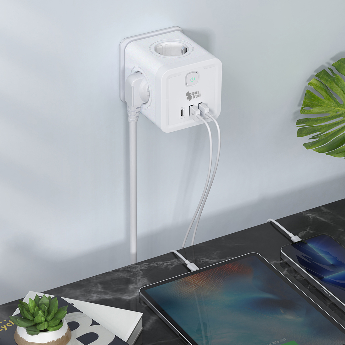 listwa zasilająca cube usb spacetronik, kostka zasilająca usb c, przedłużacz z usb, listwa przeciwprzepięciowa usb, ładowarka usb-c 20w, listwa biurowa usb, kostka prądowa usb, kompaktowa listwa zasilająca