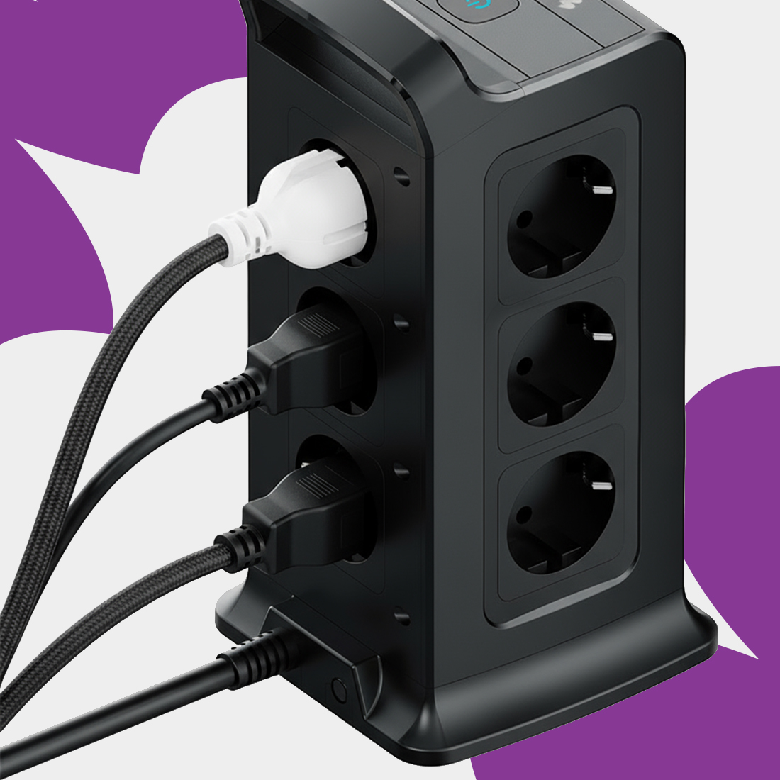 listwa pionowa Spacetronik SPSPS03W, pionowy rozgałęźnik prądowy, listwa antyprzepięciowa 12 gniazd, listwa z USB i USB-C, listwa z zabezpieczeniem przepięciowym, listwa biurowa pionowa, listwa do komputera i laptopa, listwa elektryczna do domu