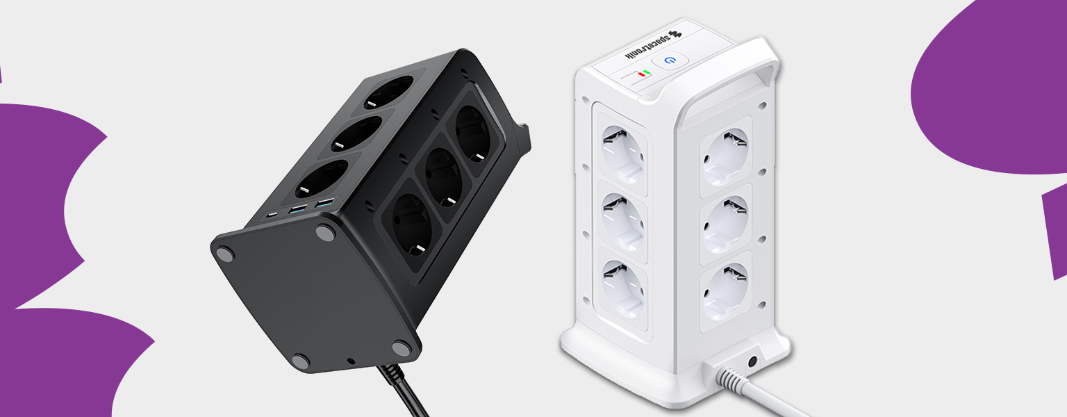 listwa pionowa Spacetronik SPSPS03W, pionowy rozgałęźnik prądowy, listwa antyprzepięciowa 12 gniazd, listwa z USB i USB-C, listwa z zabezpieczeniem przepięciowym, listwa biurowa pionowa, listwa do komputera i laptopa, listwa elektryczna do domu