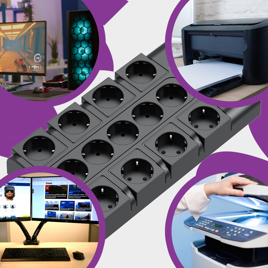 listwa zasilająca 13 gniazd spacetronik, przedłużacz biurowy usb, listwa elektryczna 16a