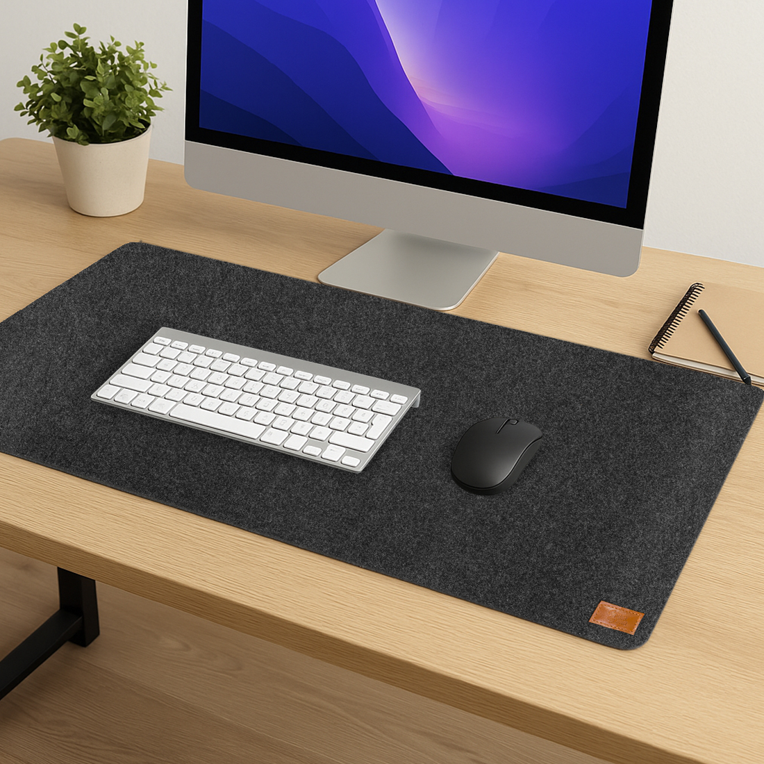 mata filcowa pod myszkę, podkładka na biurko 80x40, Spacetronik mata PVC, elegancka podkładka do biura, ciemnoszary filc, podkładka gamingowa filcowa, filcowa mata na laptopa, podkładka komputerowa XL