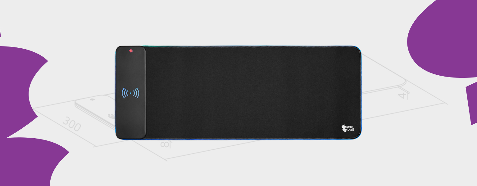 mata gamingowa RGB Spacetronik, podkładka z ładowarką Qi, mata do gier 80x30, podświetlana podkładka, gumowa mata gamingowa, duża mata RGB, podkładka z obszyciem, wodoodporna mata gamingowa