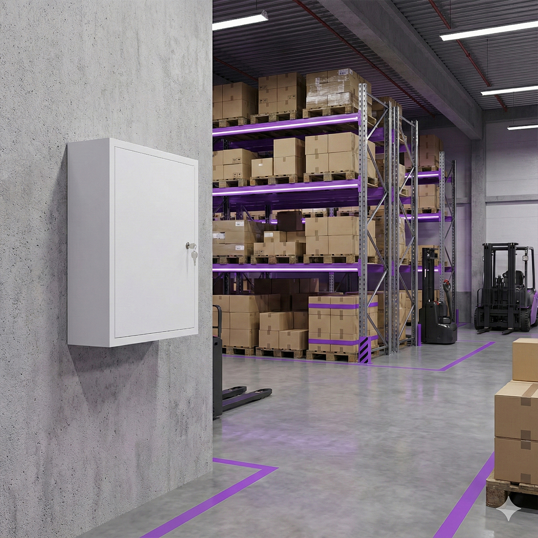 obudowa natynkowa Spacetronik TPR5W, metalowa skrzynka teletechniczna, obudowa stalowa Spacetronik, skrzynka instalacyjna natynkowa, biała szafka TPR5W, obudowa z zamkiem bębenkowym, stal ocynkowana Spacetronik, skrzynka do instalacji teletechnicznych