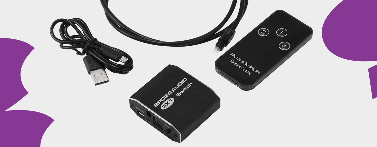 optyczny rozdzielacz audio SPDIF, splitter toslink 1x3, rozdzielacz cyfrowy audio, optyczny splitter DTS Dolby, urządzenie audio optyczne, toslink audio hub, cyfrowy rozdzielacz sygnału optycznego, SPDIF audio switch