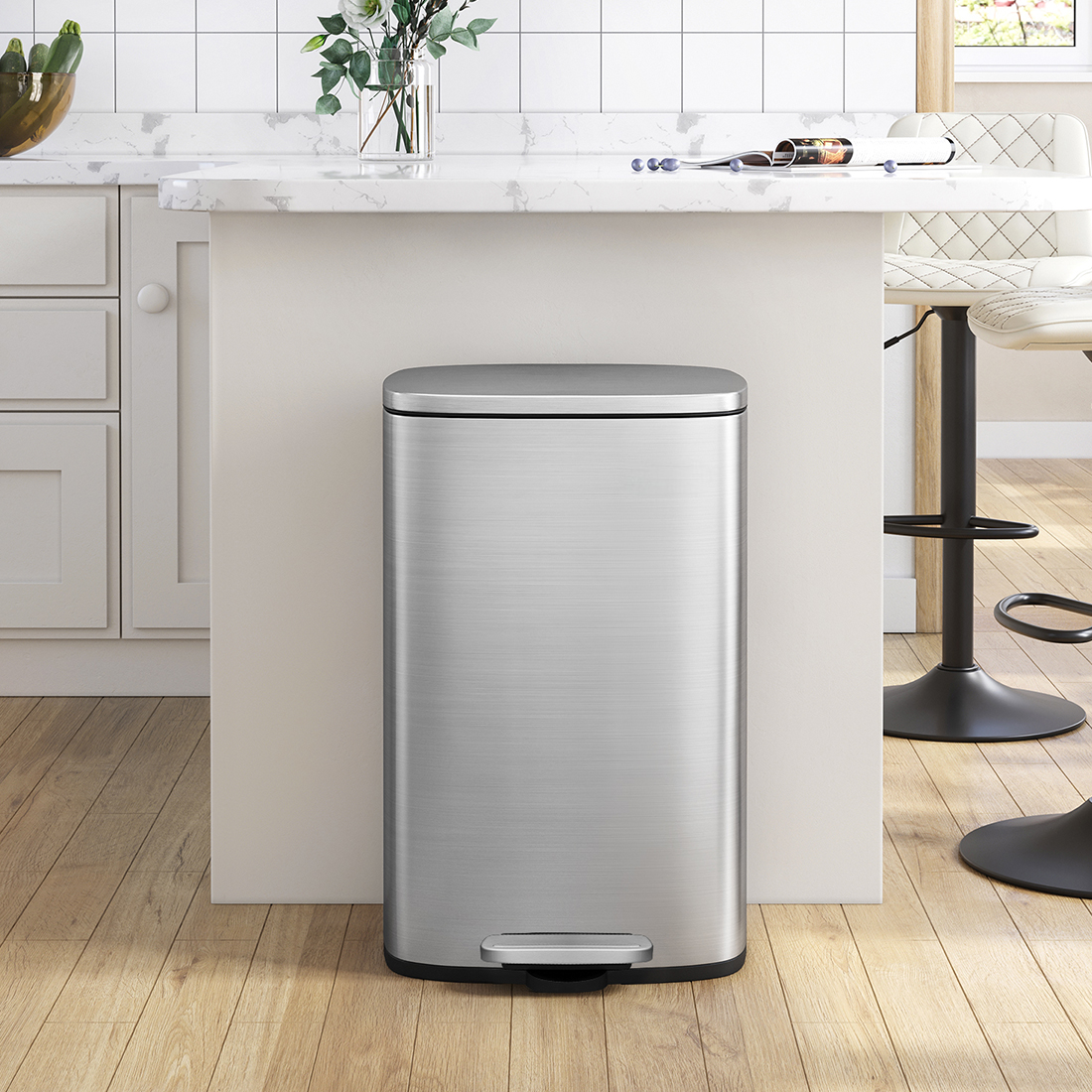 kosz na śmieci z pojedyńczą komorą, kosz na recykling i odpady, kosz stal nierdzewna soft-close, nowoczesny kosz kuchenny, kosz z cichym domykiem, elegancki kosz na śmieci, kosz do segregacji odpadów, kosz Spacetronik SFFT0011
