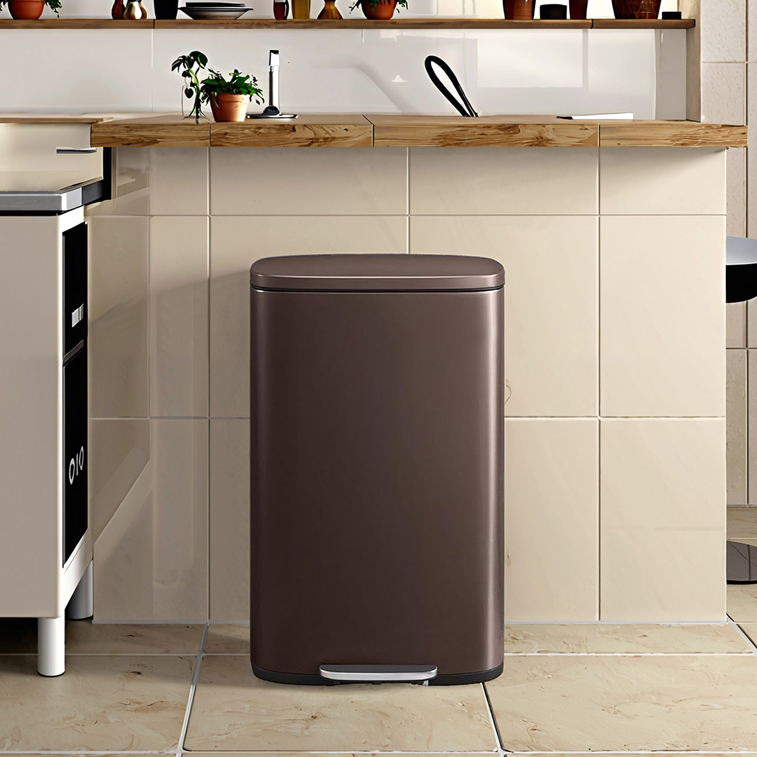 kosz na śmieci z pojedyńczą komorą, kosz na recykling i odpady, kosz stal nierdzewna soft-close, nowoczesny kosz kuchenny, kosz z cichym domykiem, elegancki kosz na śmieci, kosz do segregacji odpadów, kosz Spacetronik SFFT0011
