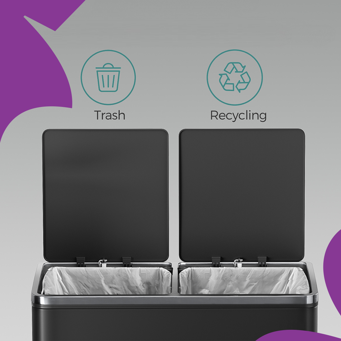 kosz na śmieci z podwójną komorą, kosz na recykling i odpady, kosz stal nierdzewna soft-close, nowoczesny kosz kuchenny, kosz z cichym domykiem, elegancki kosz na śmieci, kosz do segregacji odpadów, kosz Spacetronik SFFT0021_V3