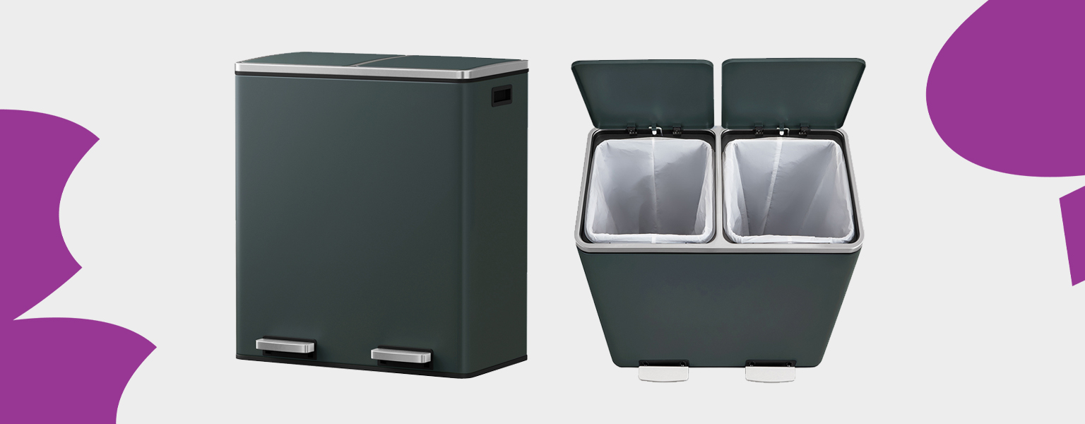 kosz na śmieci z podwójną komorą, kosz na recykling i odpady, kosz stal nierdzewna soft-close, nowoczesny kosz kuchenny, kosz z cichym domykiem, elegancki kosz na śmieci, kosz do segregacji odpadów, kosz Spacetronik SFFT0021_V4

