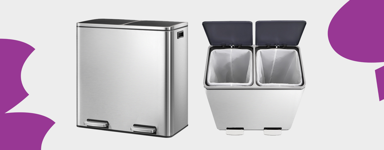kosz na śmieci z podwójną komorą, kosz na recykling i odpady, kosz stal nierdzewna soft-close, nowoczesny kosz kuchenny, kosz z cichym domykiem, elegancki kosz na śmieci, kosz do segregacji odpadów, kosz Spacetronik SFFT0021_V5
