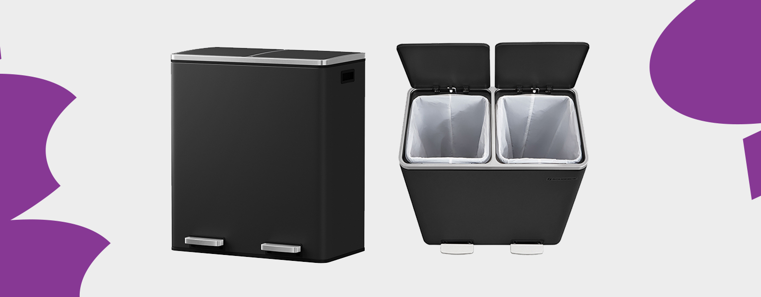 kosz na śmieci z podwójną komorą, kosz na recykling i odpady, kosz stal nierdzewna soft-close, nowoczesny kosz kuchenny, kosz z cichym domykiem, elegancki kosz na śmieci, kosz do segregacji odpadów, kosz Spacetronik SFFT0021_V1
