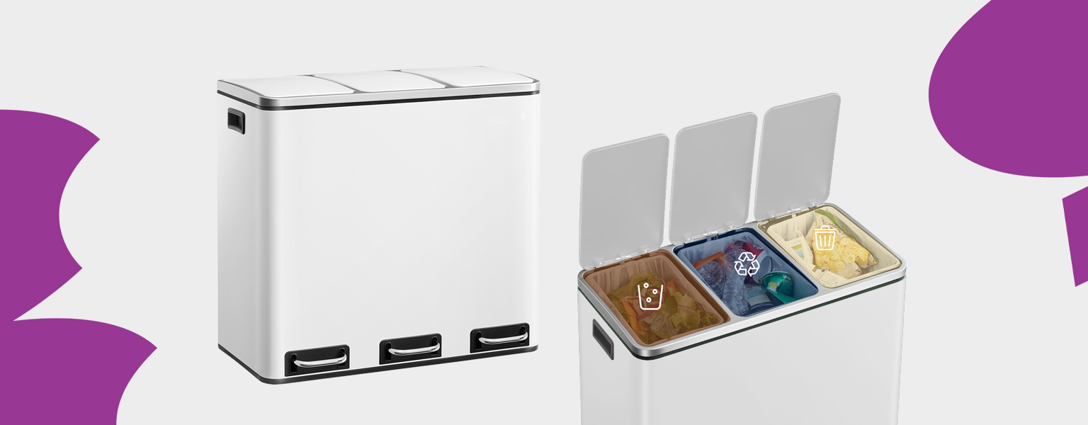 kosz na śmieci z potrójną komorą, kosz na recykling i odpady, kosz stal nierdzewna soft-close, nowoczesny kosz kuchenny, kosz z cichym domykiem, elegancki kosz na śmieci, kosz do segregacji odpadów, kosz Spacetronik SFFT0031_V6
