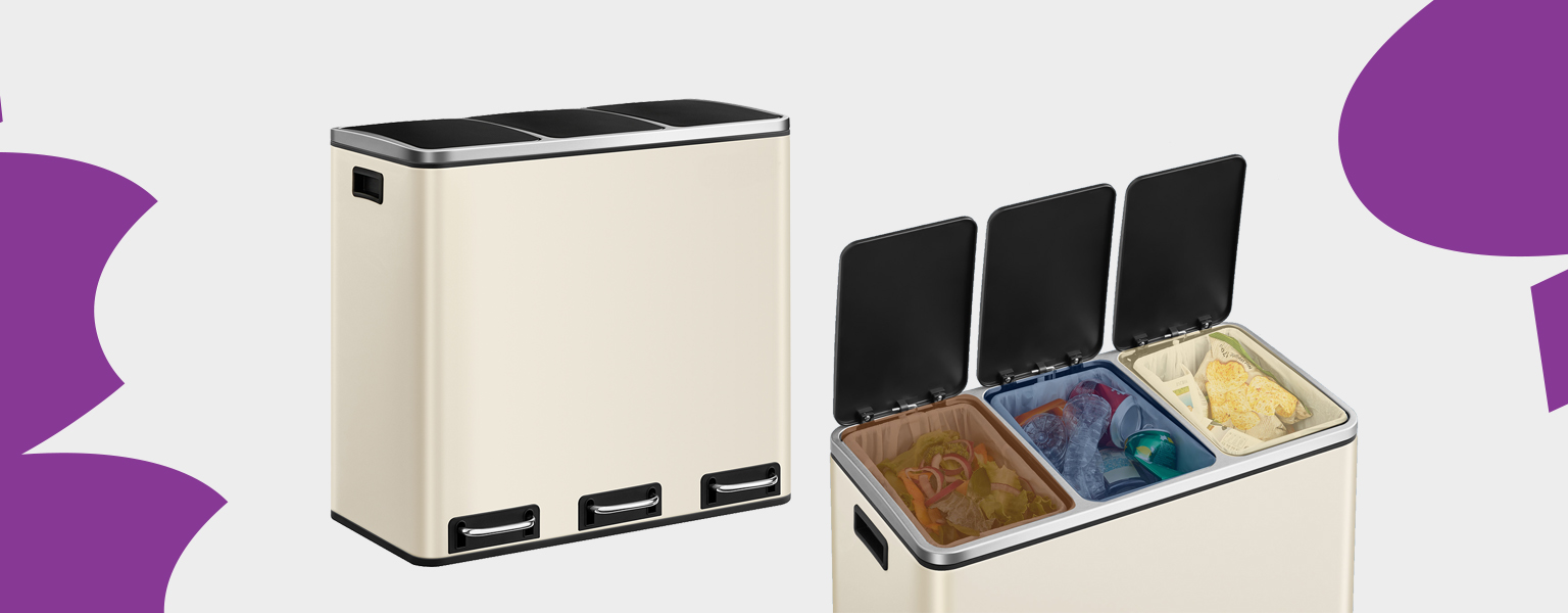 kosz na śmieci z potrójną komorą, kosz na recykling i odpady, kosz stal nierdzewna soft-close, nowoczesny kosz kuchenny, kosz z cichym domykiem, elegancki kosz na śmieci, kosz do segregacji odpadów, kosz Spacetronik SFFT0031_V7
