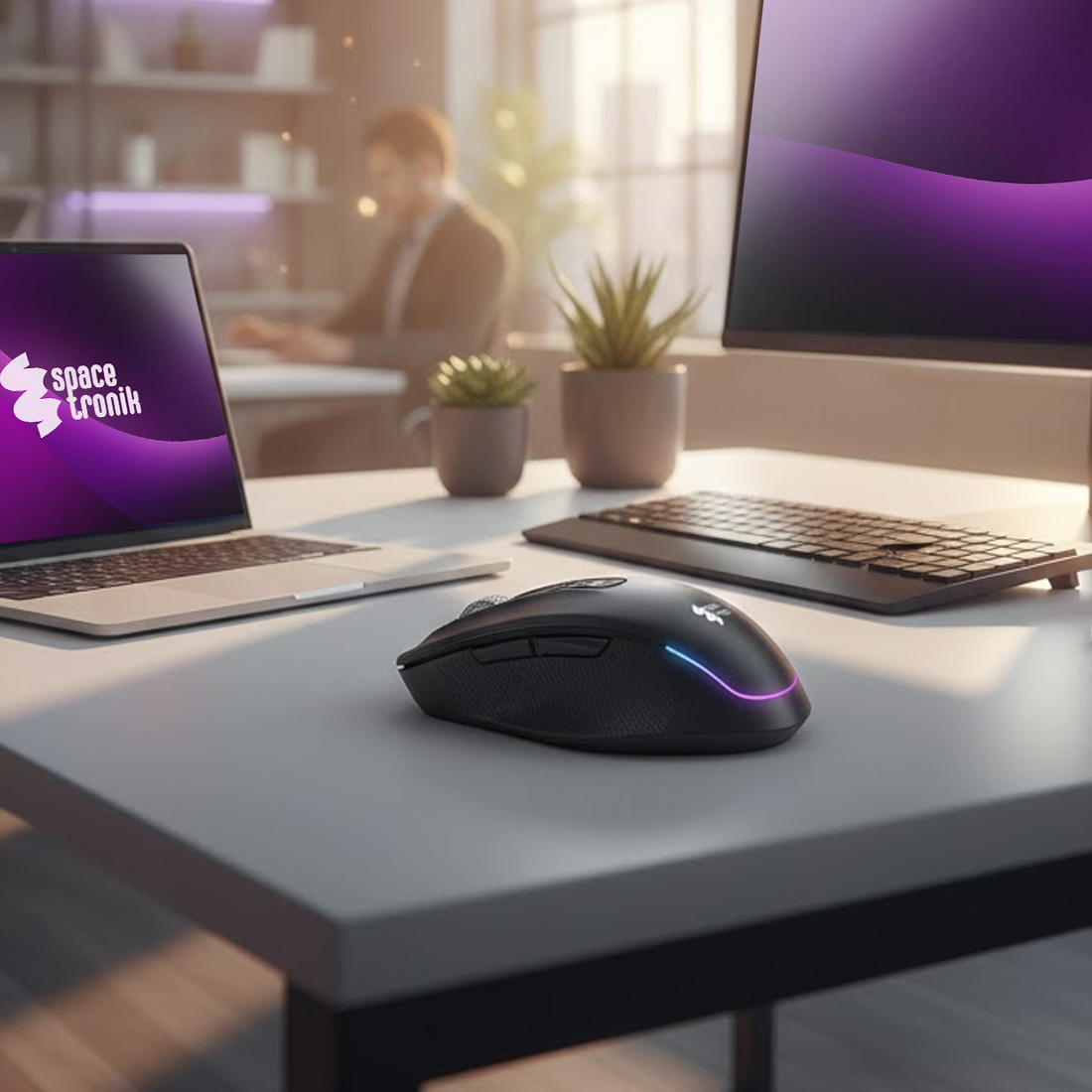 mysz bluetooth 2.4G, mysz wielourządzeniowa, mysz do laptopa i tabletu, mysz bezprzewodowa premium, mysz biurowa bluetooth, mysz ergonomiczna 2.4G, mysz Spacetronik, mysz do pracy zdalnej, mysz nowoczesna