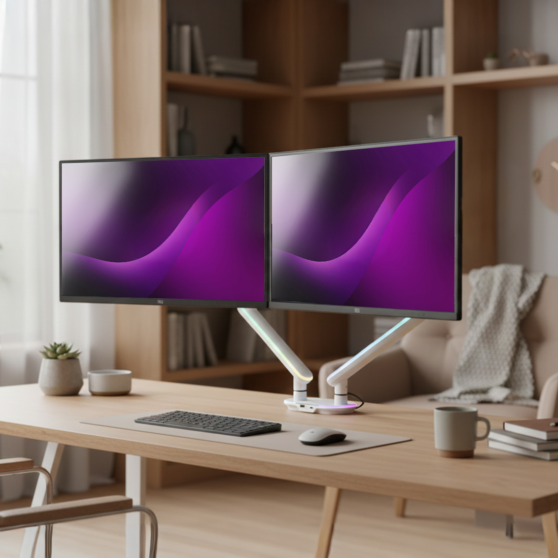 ergonomiczny uchwyt do biura, ramię do monitora biurowe, pivot monitor, ergonomia pracy, biurko ergonomiczne, uchwyt aluminiowy biuro, produktywność biurko, podwójny uchwyt do monitora, monitor arm office, organizacja biurka