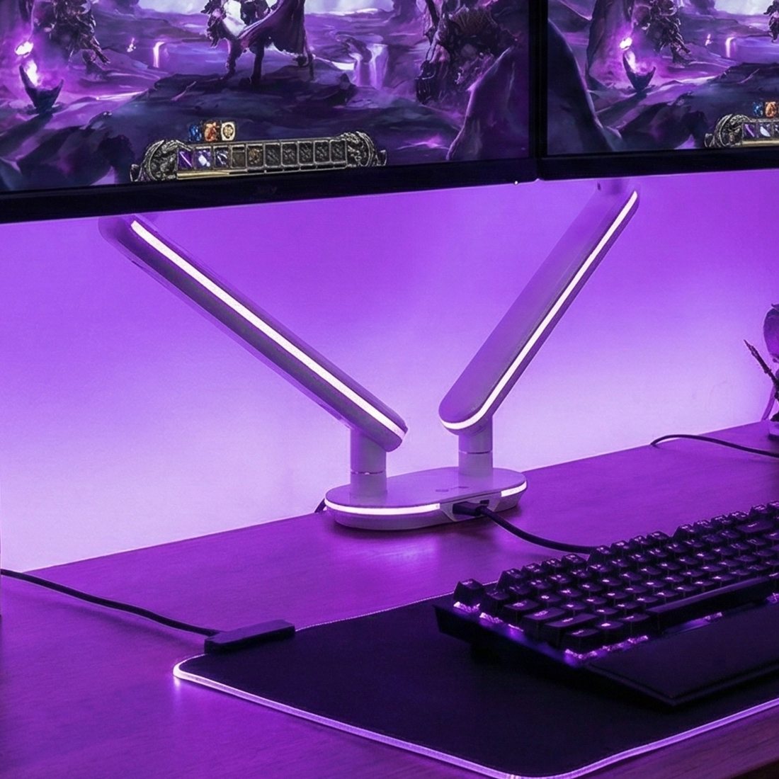 podświetlenie RGB, ambient RGB, ramię do monitora RGB, LED RGB uchwyt do monitora, biały uchwyt z RGB, biurko RGB, gaming RGB podświetlenie, monitor arm RGB, oświetlenie LED stanowisko, akcesoria RGB