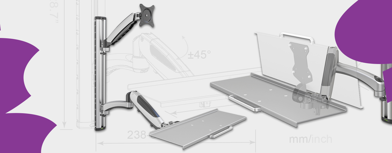 uchwyt ścienny na monitor, uchwyt na klawiaturę, składane biurko na ścianę, uchwyt VESA 13 27 cali, ergonomiczne stanowisko pracy, regulowany uchwyt do monitora, uchwyt sit stand, spacetronik spaw120