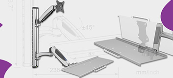 uchwyt ścienny na monitor, uchwyt na klawiaturę, składane biurko na ścianę, uchwyt VESA 13 27 cali, ergonomiczne stanowisko pracy, regulowany uchwyt do monitora, uchwyt sit stand, spacetronik spaw120