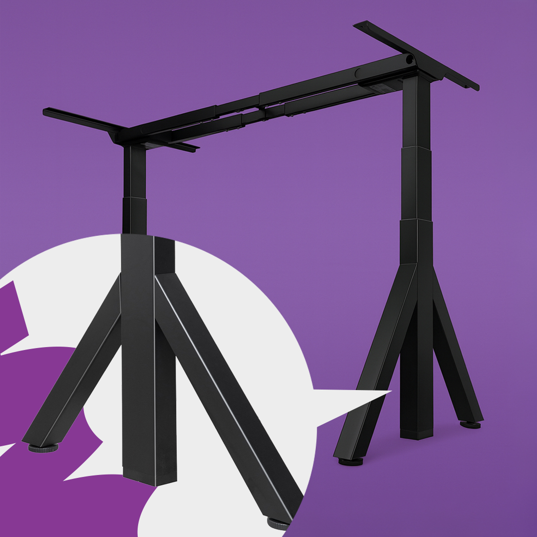 stelaż biurkowy triple legs base, potrójna podstawa biurka, stabilny stelaż biurkowy, ergonomiczny stelaż SPE239O, trójnożna konstrukcja biurka, biurko z potrójną podstawą, nowoczesny design biurka, stabilne biurko z regulacją