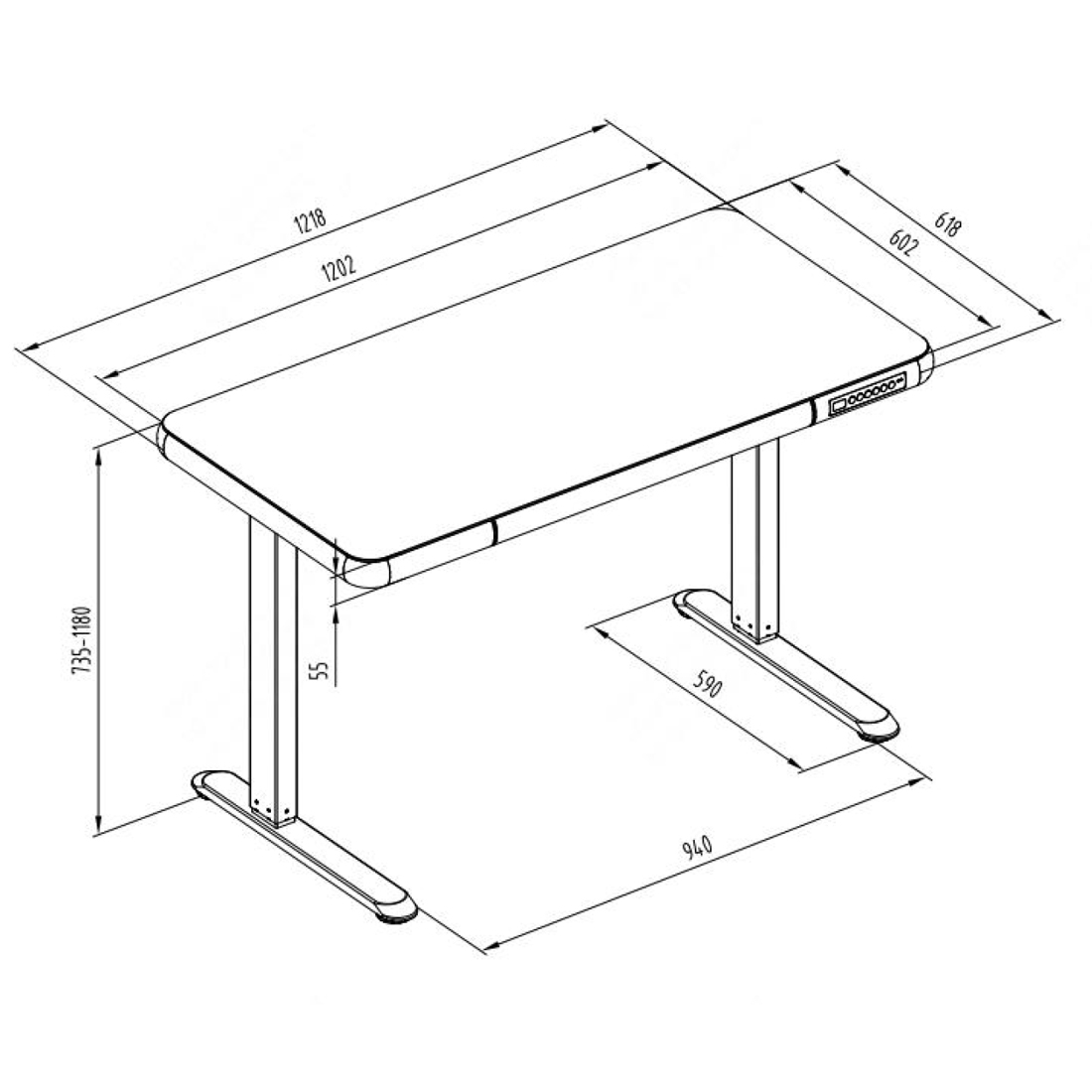 biurko z regulacją wysokości szkło hartowane, biurko z szufladą i USB 120 cm, biurko do pracy stojąco siedząco ET156 C, biurko szklane ergonomiczne do home office, biurko z regulacją 735 1180 mm, biurko 45 kg udźwig, biurko premium do biura, czarne biurko szklany bla