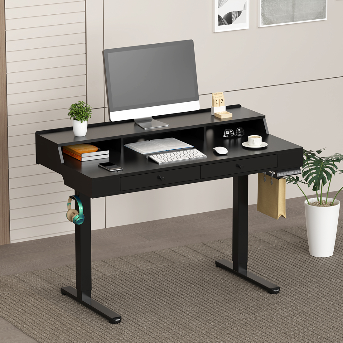 biurko regulowane elektryczne, biurko sit stand z szufladą, biurko z elektryczną regulacją wysokości, biurko gamingowe regulowane, biurko do pracy stojącej, biurko Spacetronik ergonomiczne, biurko z pamięcią wysokości, biurko podwójny blat regulowane