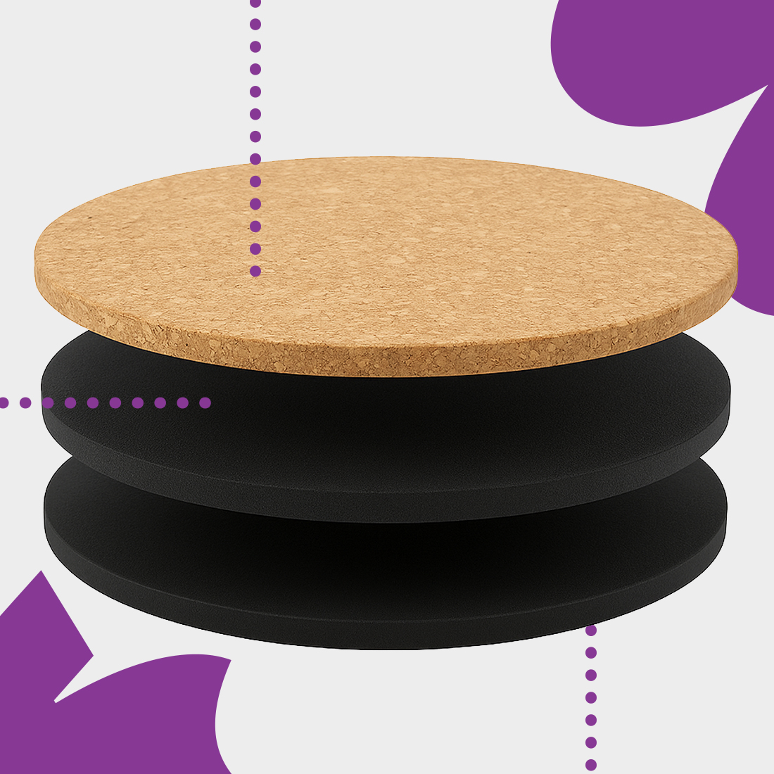 okrągła korkowa mata antyzmęczeniowa do stania Spacetronik SPEM57L, mata do pracy stojącej korek, ergonomiczna mata 48x48x2cm, cushioned standing pad, mata korek PU SBR