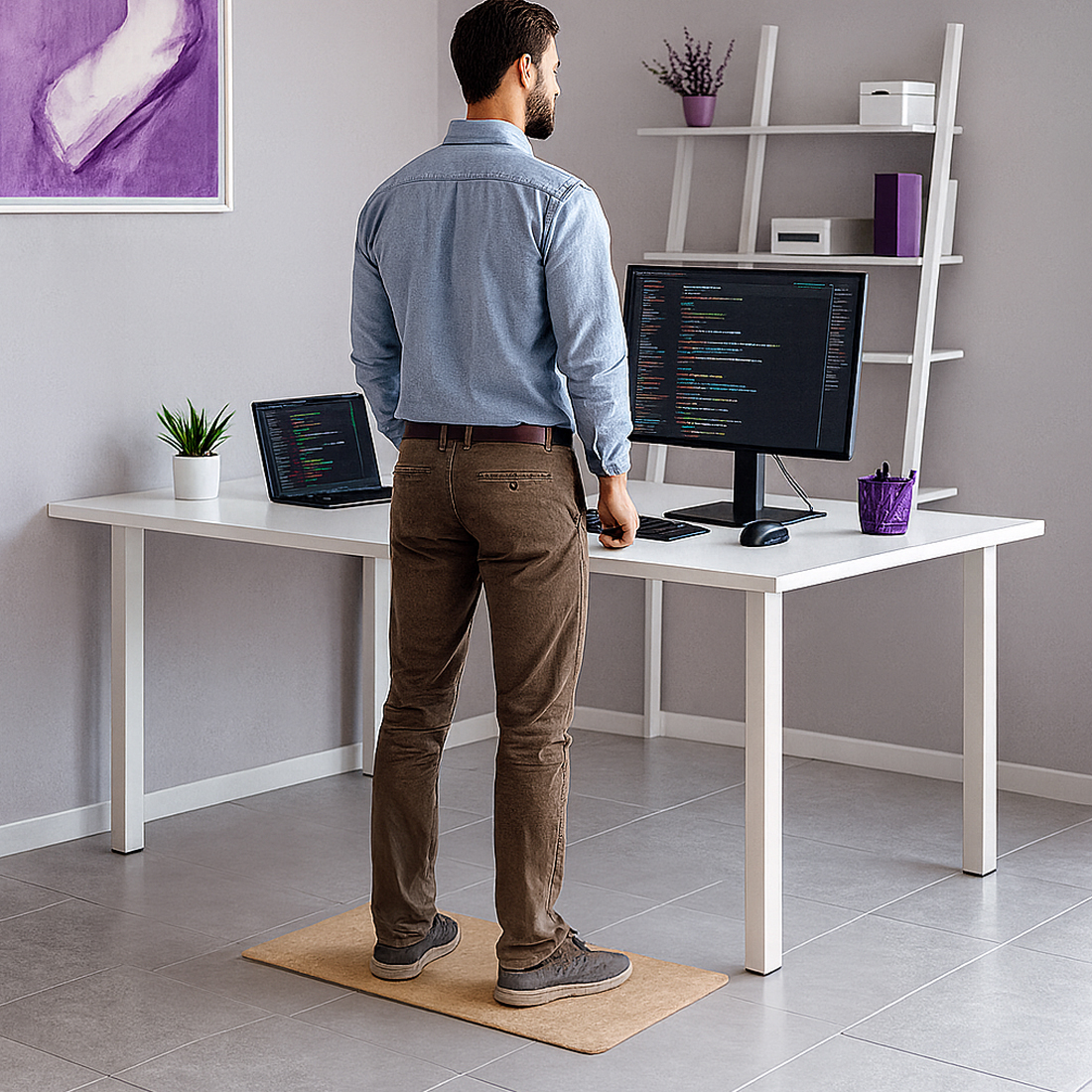mata antyzmeczeniowa korkowa spacetronik, mata do stania, amortyzacja, ergonomiczna mata, standing mat, cork mat, cushioned mat, anti fatigue mat, mata biurowa, mata pod nogi