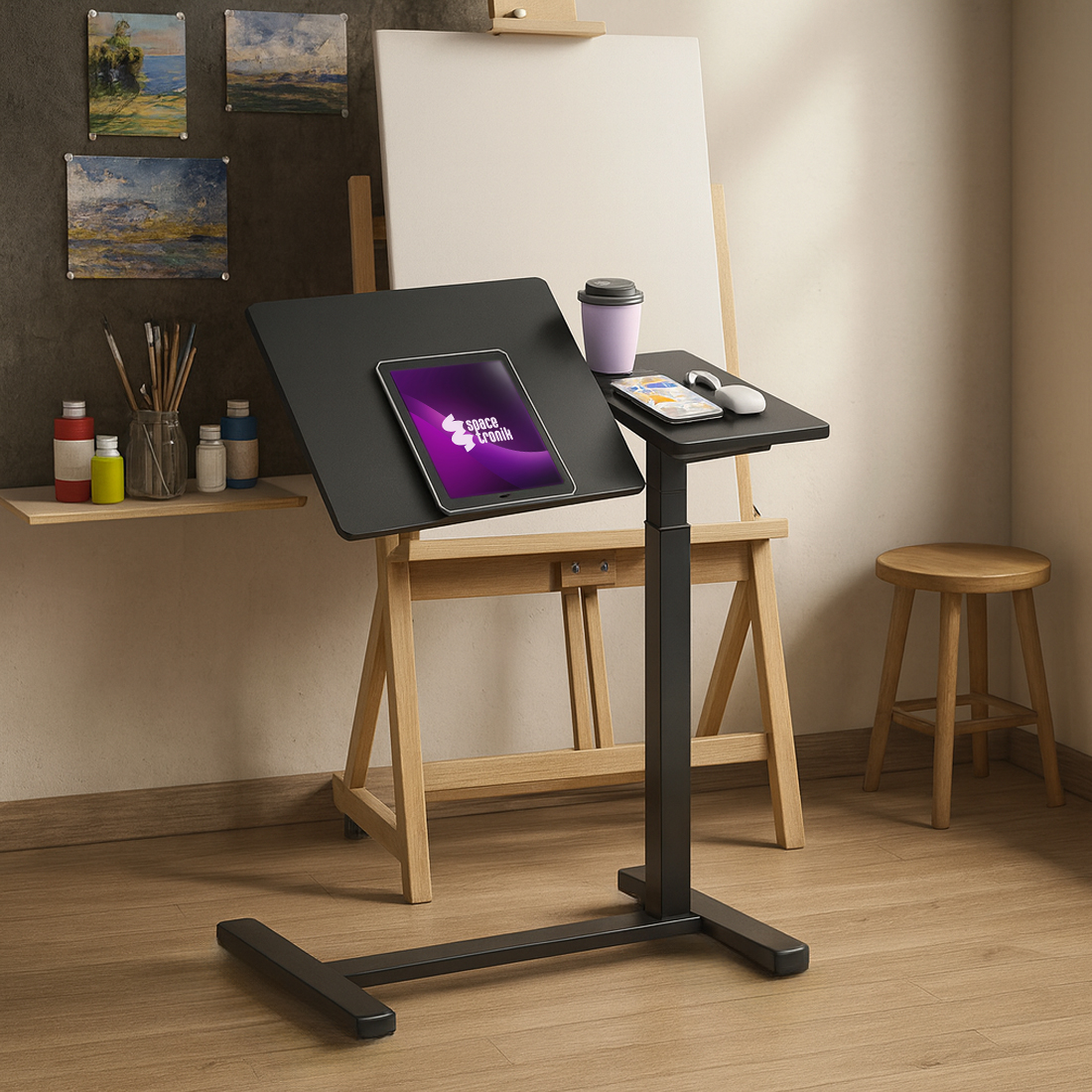 stolik pomocniczy regulowany, stolik pod laptopa, stolik do łóżka, stolik z regulacją wysokości, mobilny stolik na kółkach, stolik do czytania i pisania, ergonomiczny stolik do pracy, stolik Spacetronik