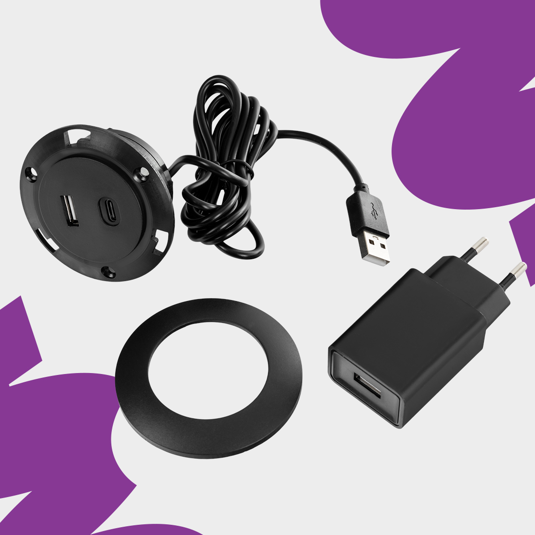 panel usb z zasilaczem, gniazdo usb 230v, ładowarka usb do mebli, usb do zabudowy, panel usb biurkowy, usb wpuszczane, ładowarka do kampera, gniazdo usb do domu, panel ładowania usb, port usb zasilacz