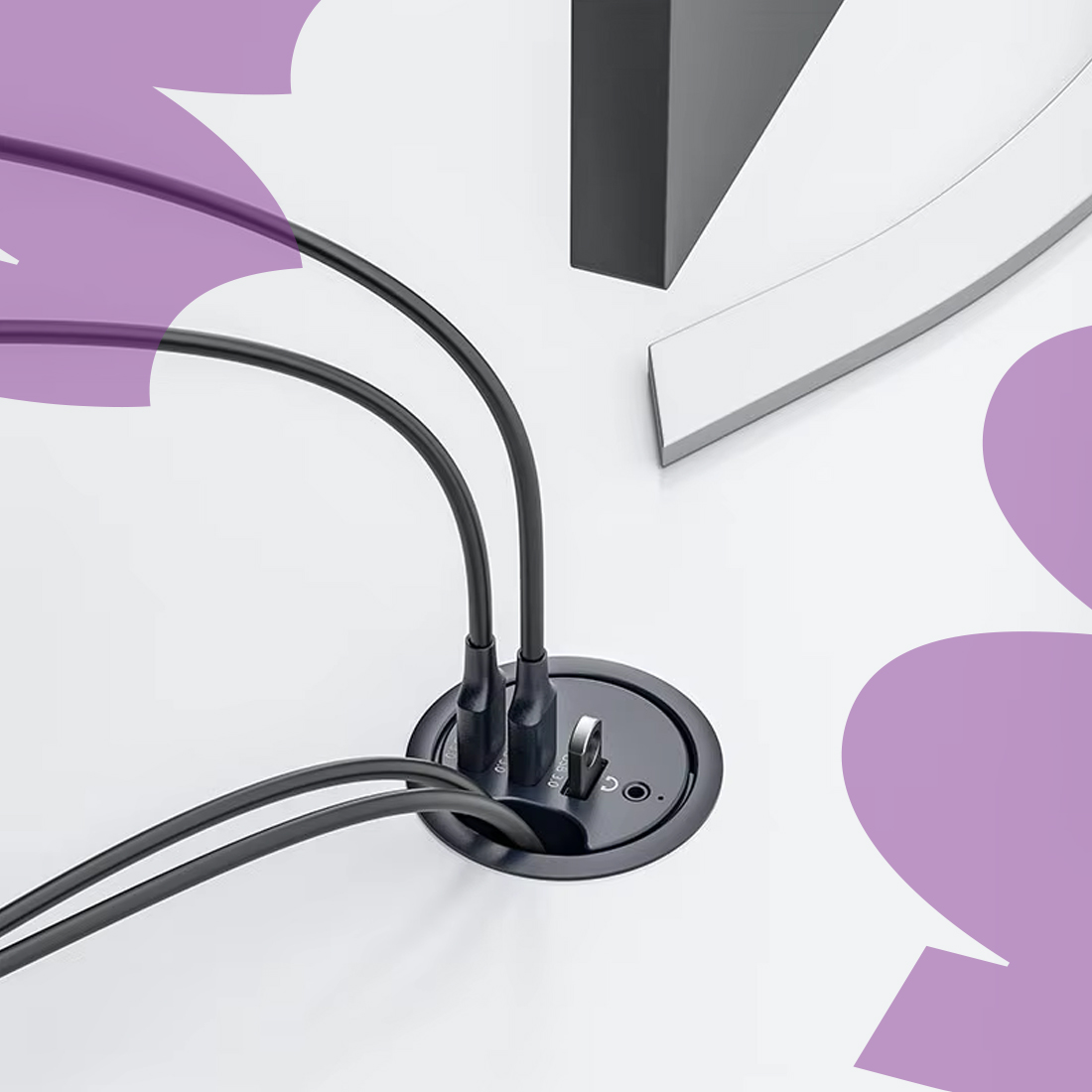 hub biurkowy usb 60mm, usb hub do biurka, przepust kablowy usb 3.0, hub usb-c jack 3.5mm, montaż w otworze biurka