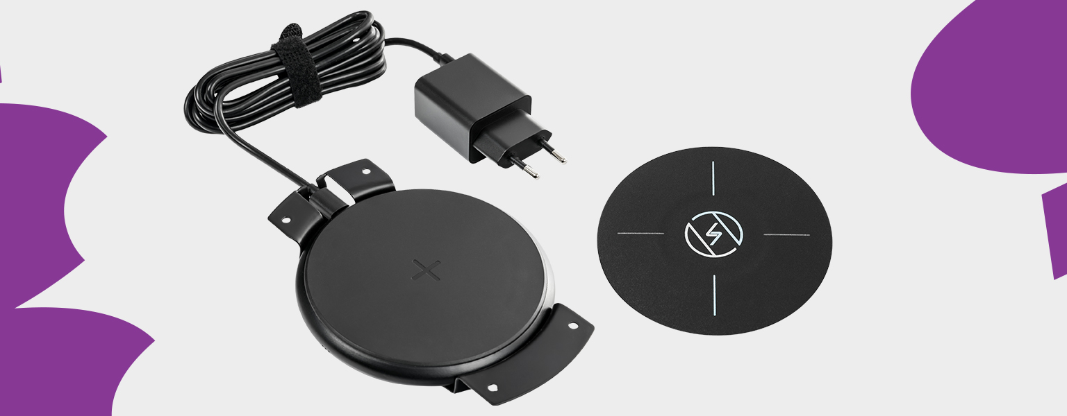 ładowarka bezprzewodowa pod blat, ładowarka indukcyjna pod biurko, Spacetronik SPSRW01BB, ładowarka Qi 10W, ukryta ładowarka do telefonu, podblatowa ładowarka do smartfona, bezprzewodowe ładowanie mebli, charger under desk