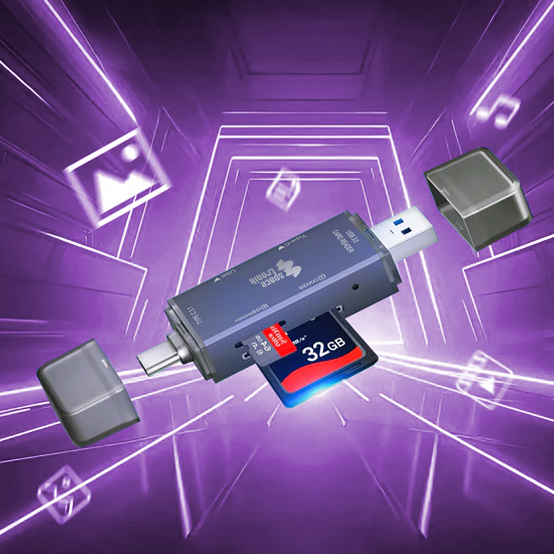 czytnik kart pamięci USB C, hub USB 3.0 Spacetronik, adapter kart SD microSD, hub 6w1 USB C, czytnik pamięci do laptopa, szybki hub USB 3.0 z czytnikiem, Spacetronik SPU-CR07, adapter USB C do kart pamięci