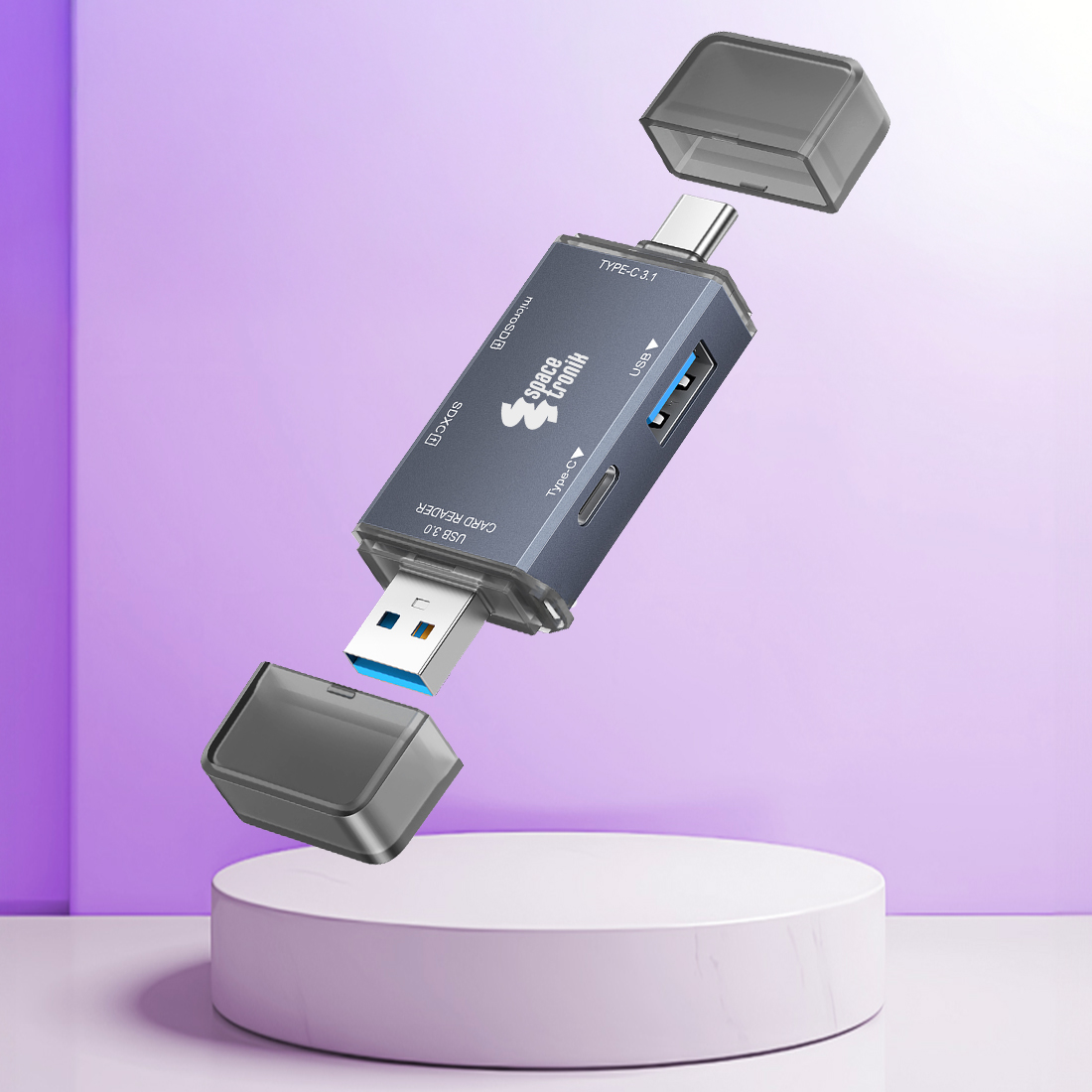 czytnik kart pamięci USB C, hub USB 3.0 Spacetronik, adapter kart SD microSD, hub 6w1 USB C, czytnik pamięci do laptopa, szybki hub USB 3.0 z czytnikiem, Spacetronik SPU-CR07, adapter USB C do kart pamięci