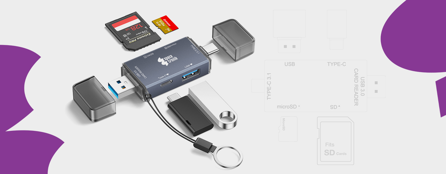 czytnik kart pamięci USB C, hub USB 3.0 Spacetronik, adapter kart SD microSD, hub 6w1 USB C, czytnik pamięci do laptopa, szybki hub USB 3.0 z czytnikiem, Spacetronik SPU-CR07, adapter USB C do kart pamięci