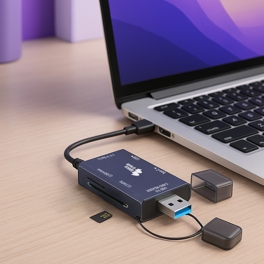 czytnik kart pamięci USB C, hub USB 3.0 Spacetronik, adapter kart SD microSD, hub 6w1 USB C, czytnik pamięci do laptopa, szybki hub USB 3.0 z czytnikiem, Spacetronik SPU-CR07, adapter USB C do kart pamięci