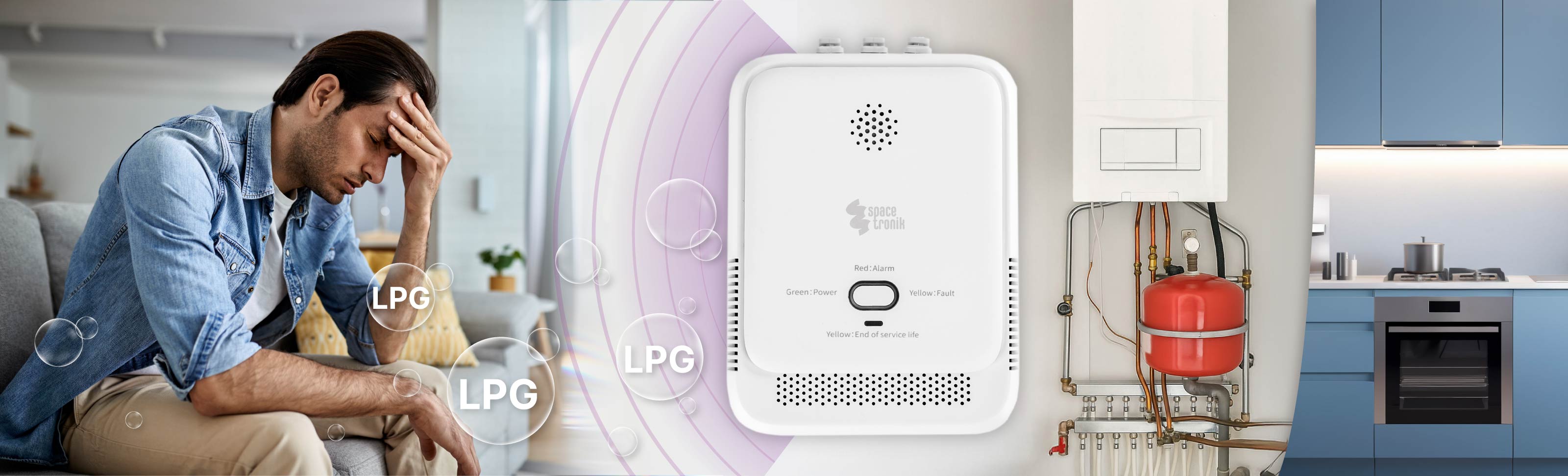 Czujnik gazu Spacetronik - detektor LPG i metanu do domu, baner mobilny