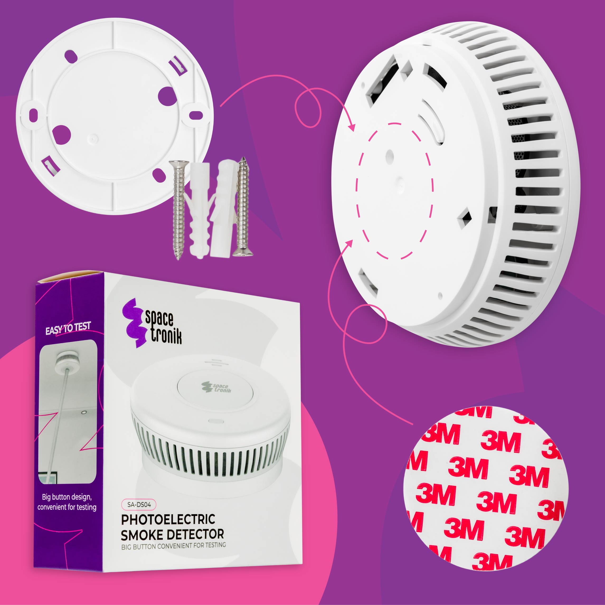 czujnik dymu, czujnik pożaru, czujnik do kampera, Spacetronik SA-DS04, detektor dymu, czujnik przeciwpożarowy, alarm dymowy, czujnik bezpieczeństwa