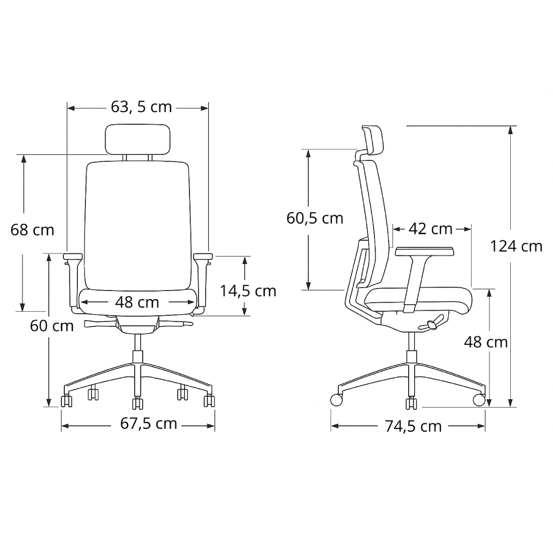 fotel ergonomiczny UN2006-41XH z rysunkiem technicznym i wymiarami